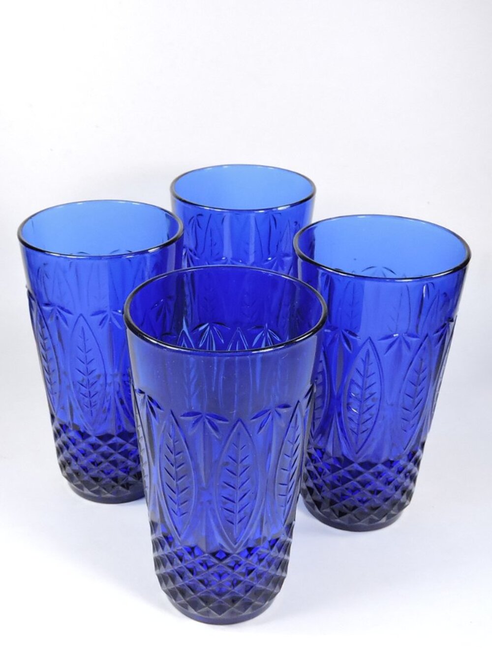 4 Vintage Arcoroc Avon Royal Sapphire Cobalt Blue 12 oz Glass Tumblers France